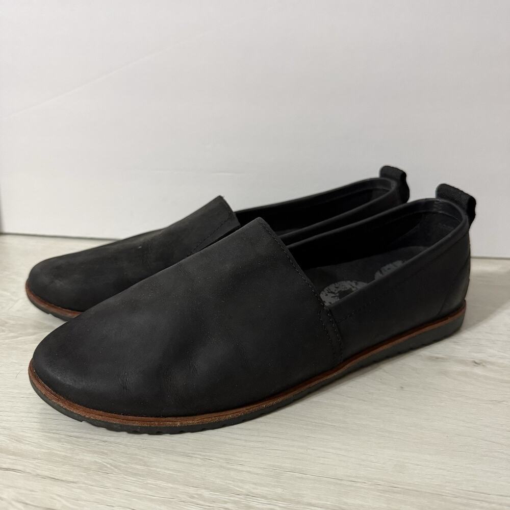 Sorel Ella Black Soft Leather Slip On Loafer Flats Women's Size 9